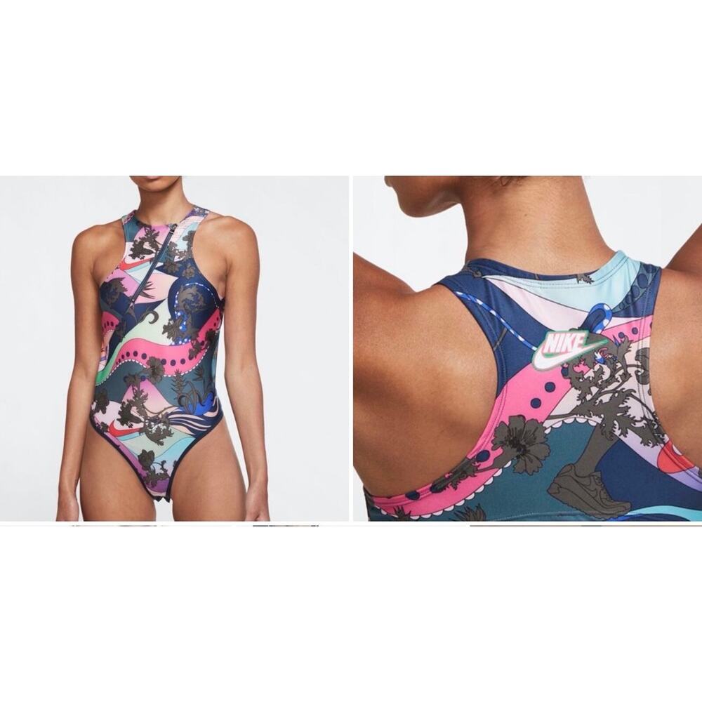 Nike Multicolor Floral-Print Sports Swimsuit - Pink, Navy, Teal
